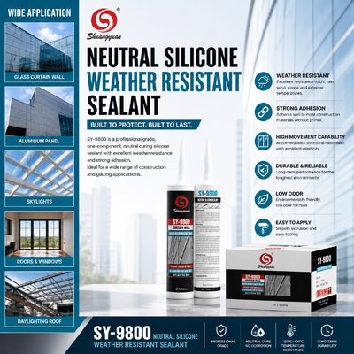 Harga yang bagus Neutral Silicone Weather Sealant SY-9800, Adhesive yang tahan retak dan penuaan, dirancang untuk konstruksi segel kaca, aluminium dan fasad eksterior on line